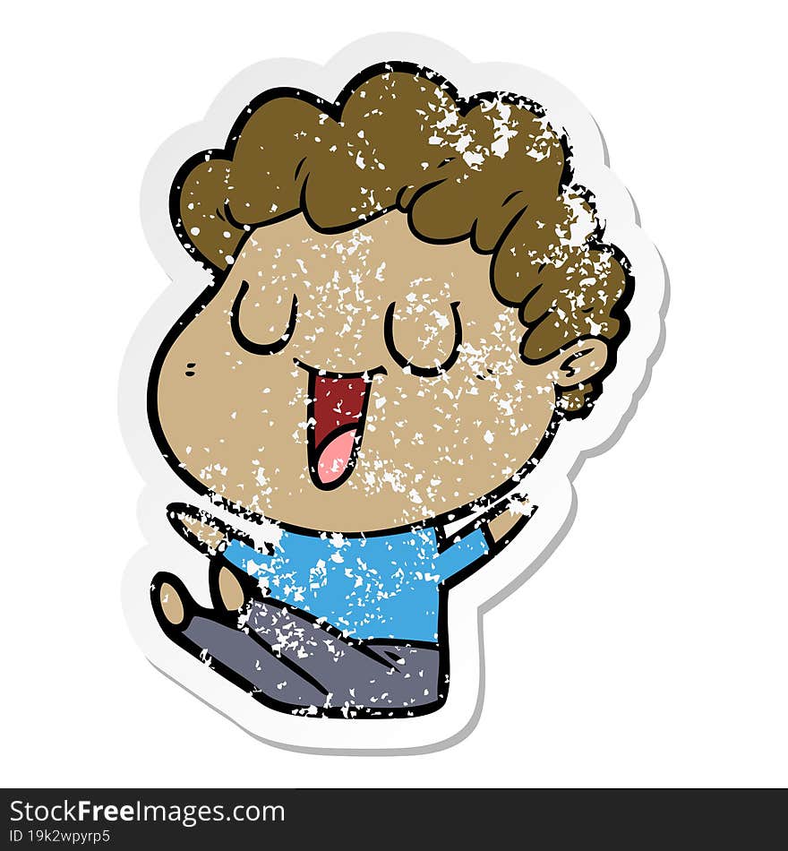 Distressed Sticker Of A Laughing Cartoon Man