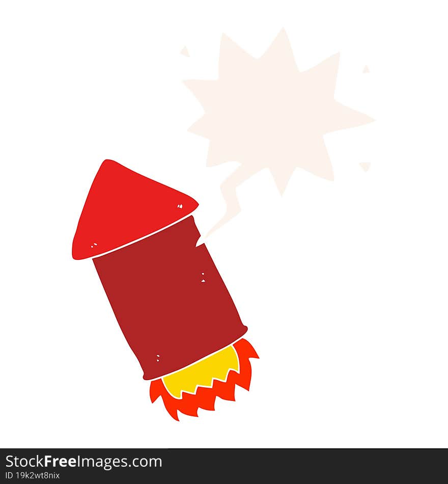 cartoon rocket and speech bubble in retro style