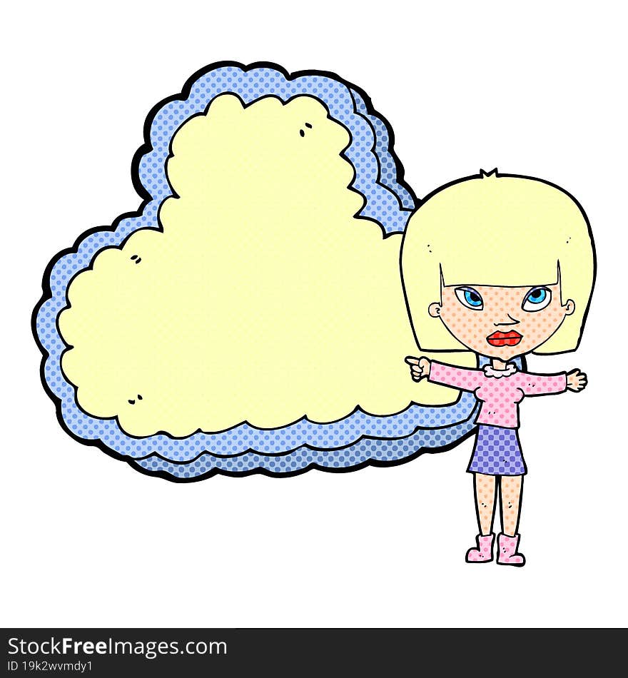 cartoon woman with cloud text space