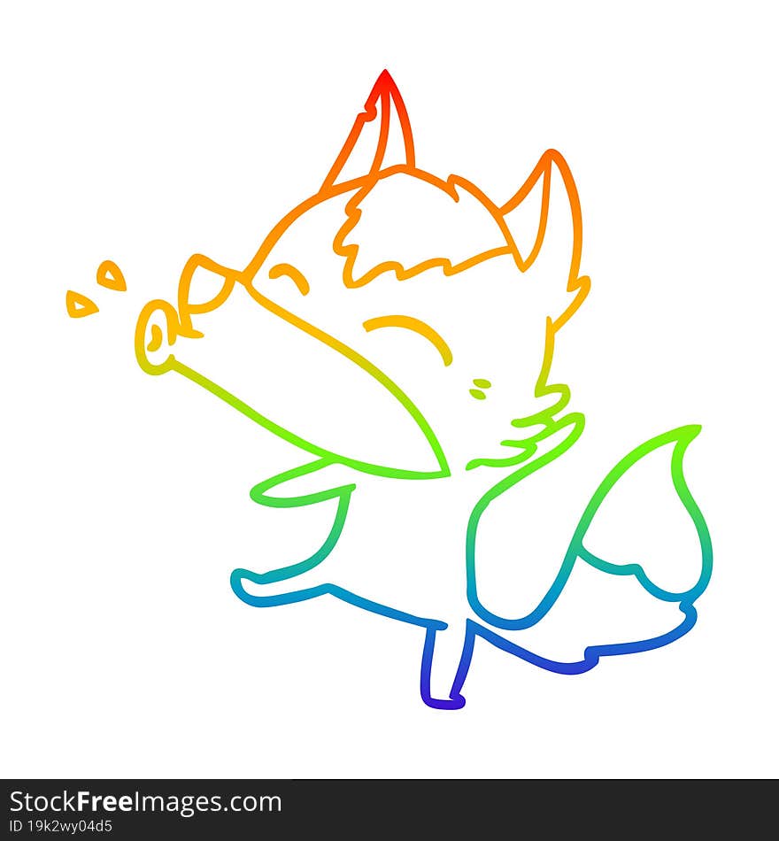 Rainbow Gradient Line Drawing Howling Wolf Cartoon