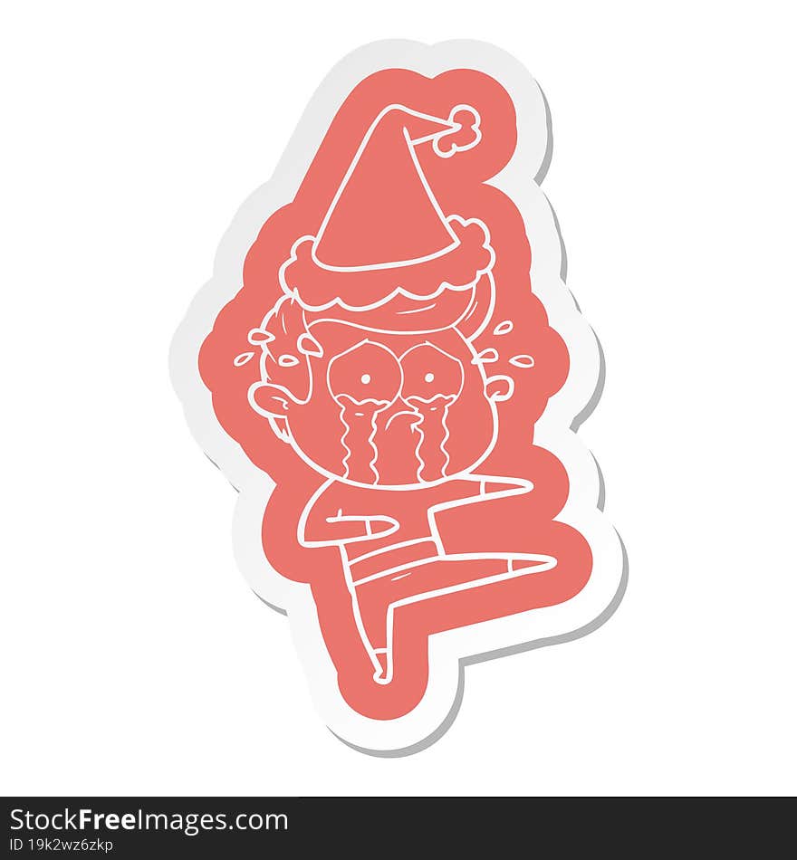 Cartoon  Sticker Of A Crying Dancer Wearing Santa Hat