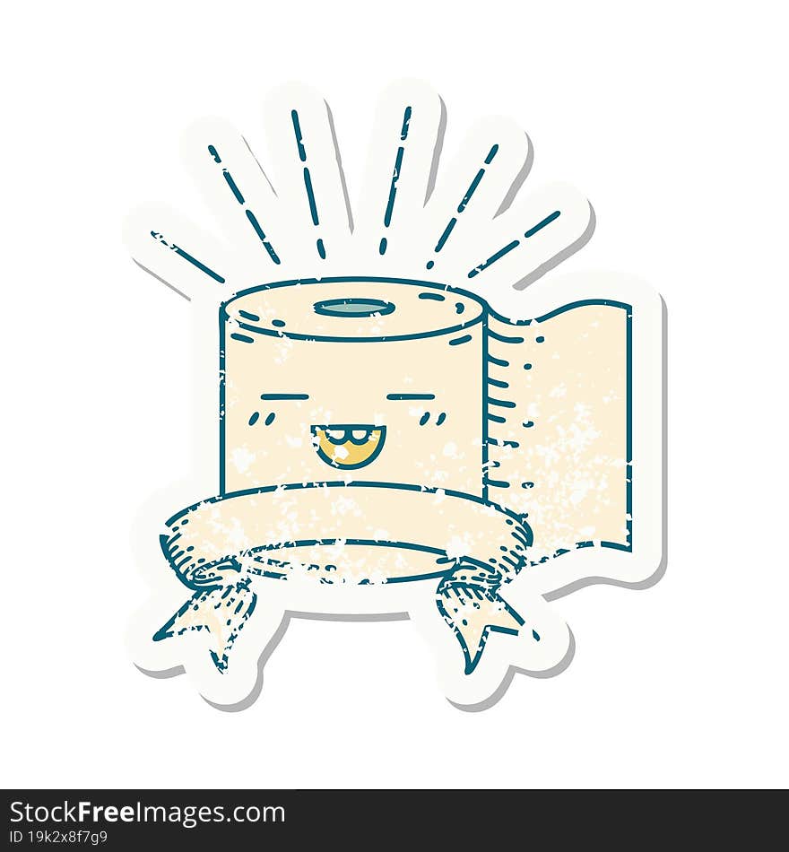 grunge sticker of tattoo style toilet paper character