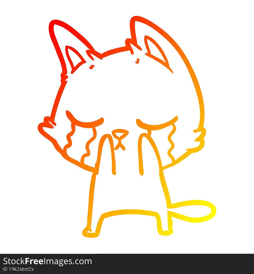 warm gradient line drawing of a crying cartoon cat