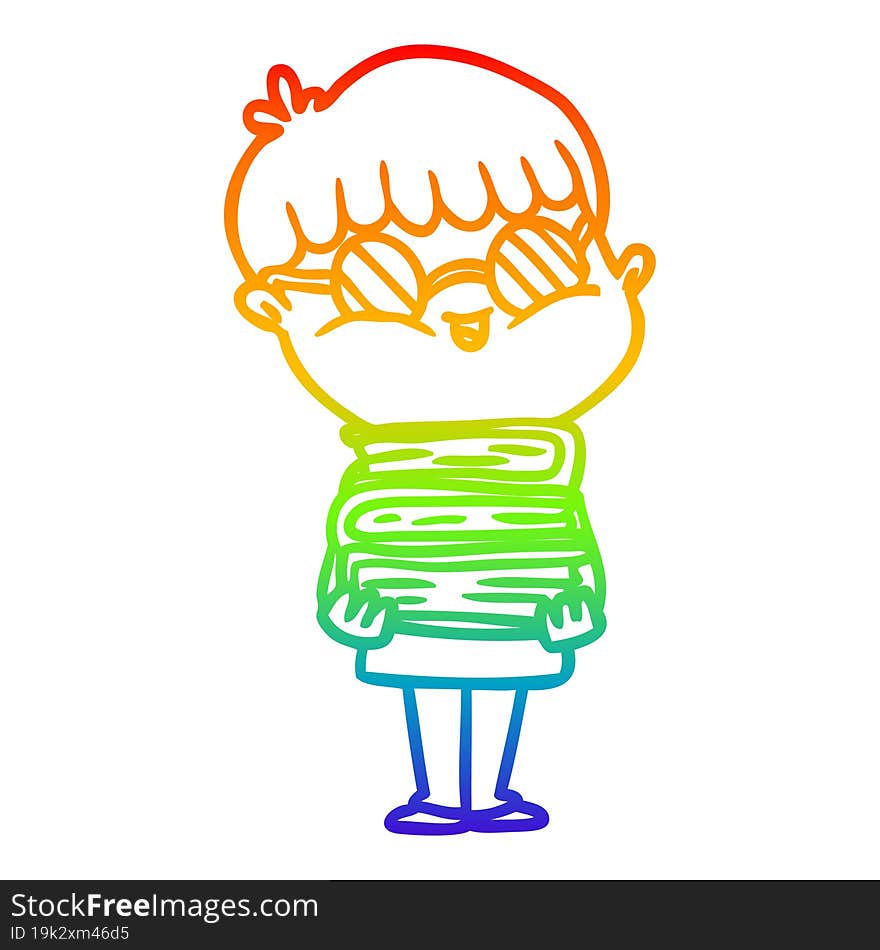 Rainbow Gradient Line Drawing Cartoon Boy Wearing Spectacles