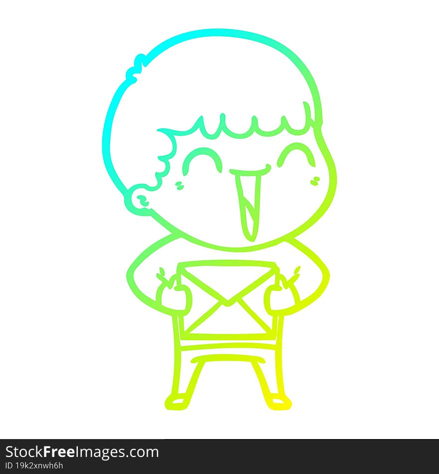 cold gradient line drawing of a cartoon happy man