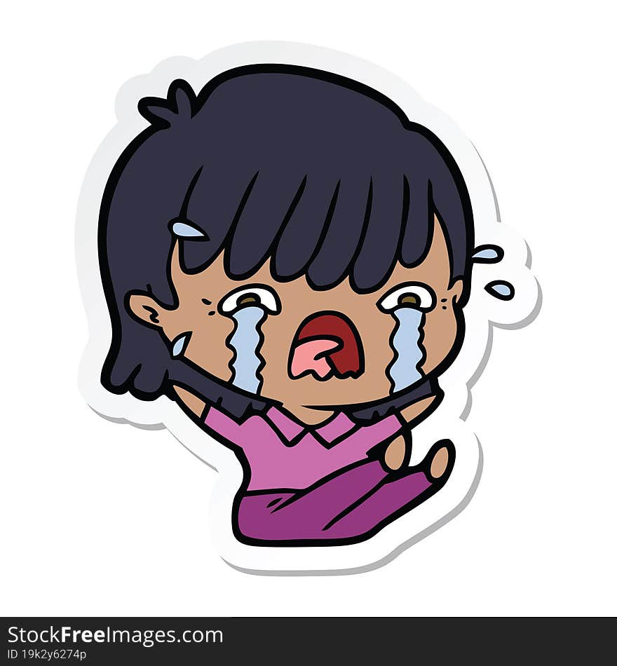 Sticker Of A Cartoon Girl Crying