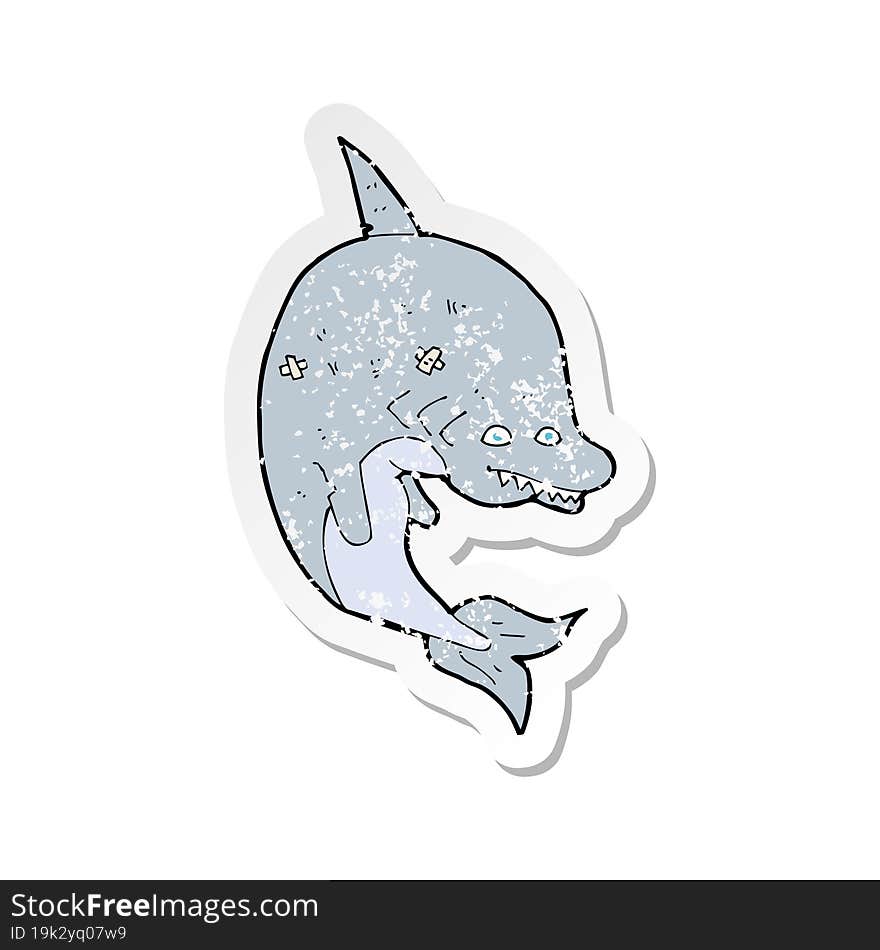 Retro Distressed Sticker Of A Cartoon Shark