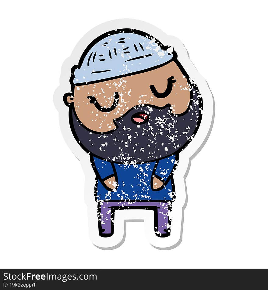 distressed sticker of a cartoon man with beard