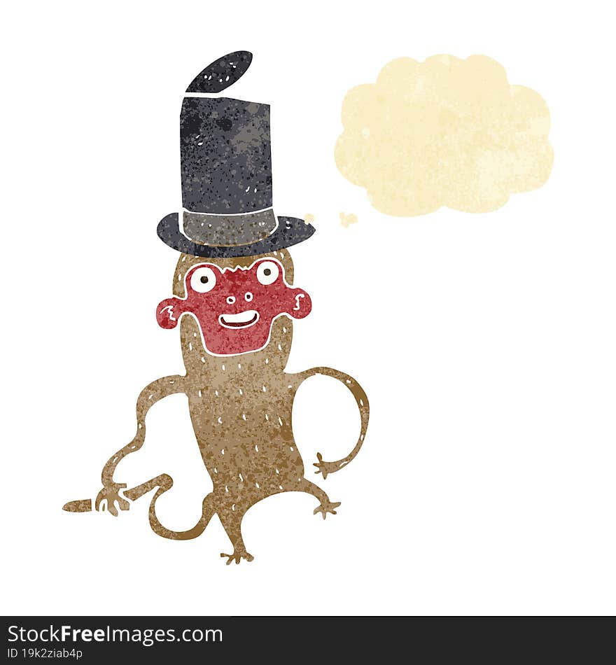 cartoon monkey wearing top hat with thought bubble