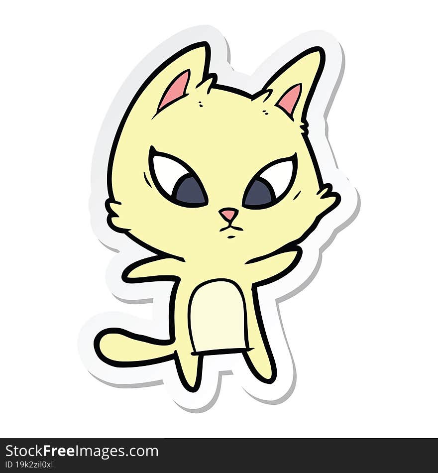 sticker of a confused cartoon cat