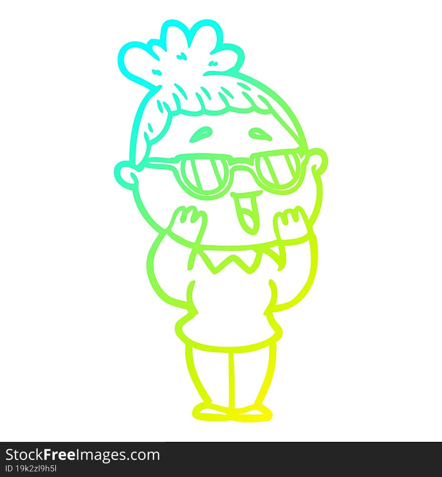 Cold Gradient Line Drawing Cartoon Happy Woman Wearing Spectacles