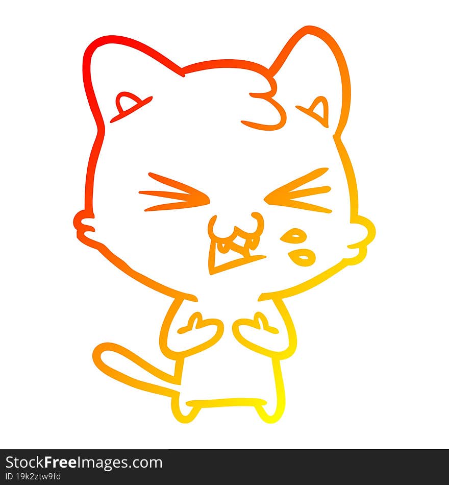 warm gradient line drawing cartoon cat hissing