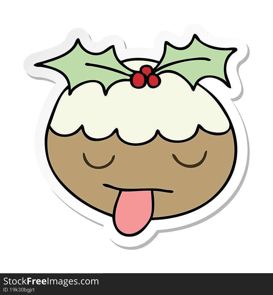 sticker of a quirky hand drawn cartoon christmas pudding