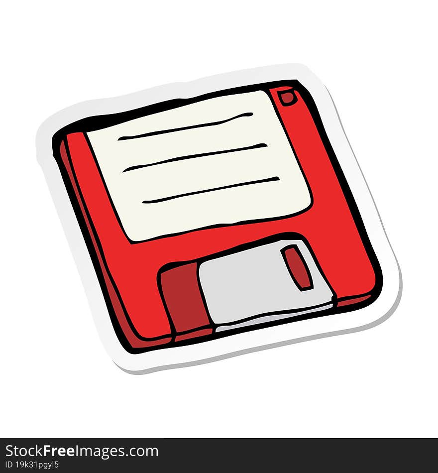 Sticker Of A Cartoon Old Computer Disk