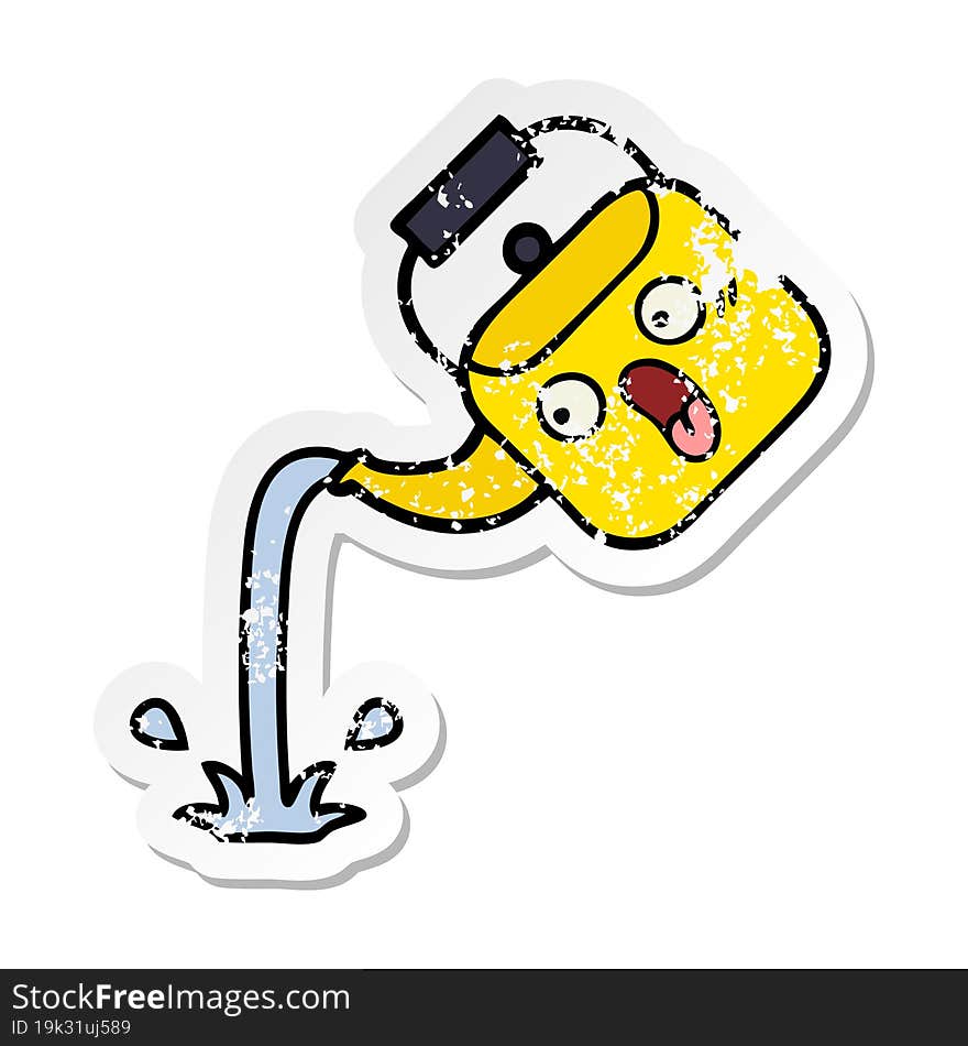 distressed sticker of a cute cartoon pouring kettle