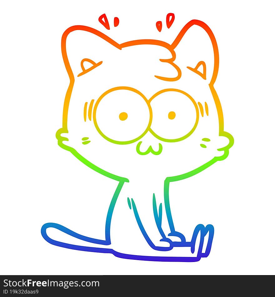 Rainbow Gradient Line Drawing Cartoon Surprised Cat