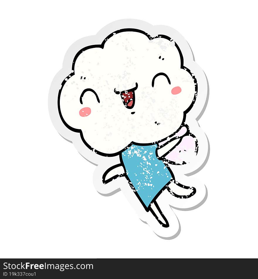 Distressed Sticker Of A Cute Cartoon Cloud Head Creature