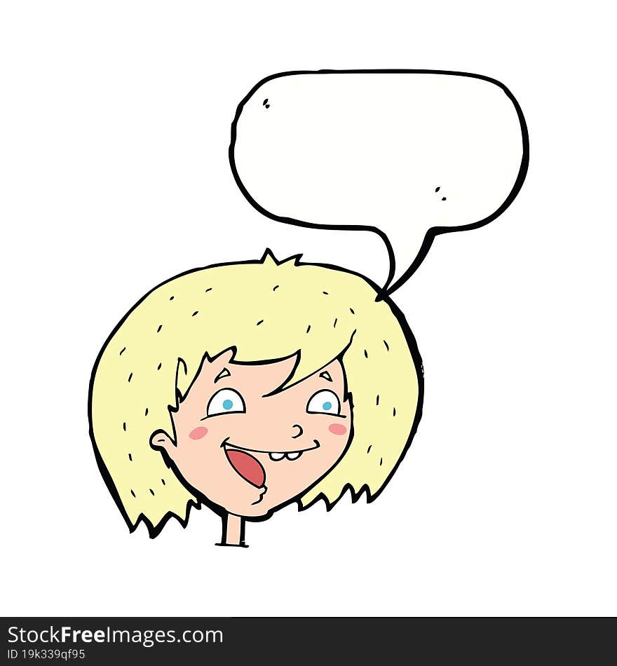 cartoon happy girl with speech bubble