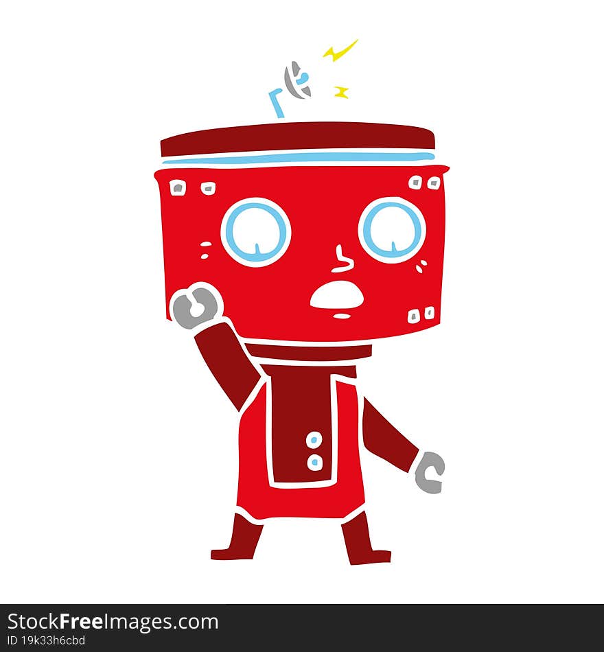 flat color style cartoon robot waving