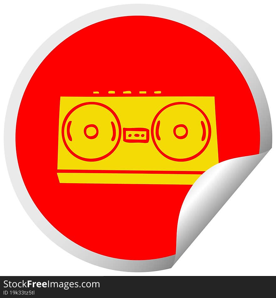 circular peeling sticker cartoon of a retro radio