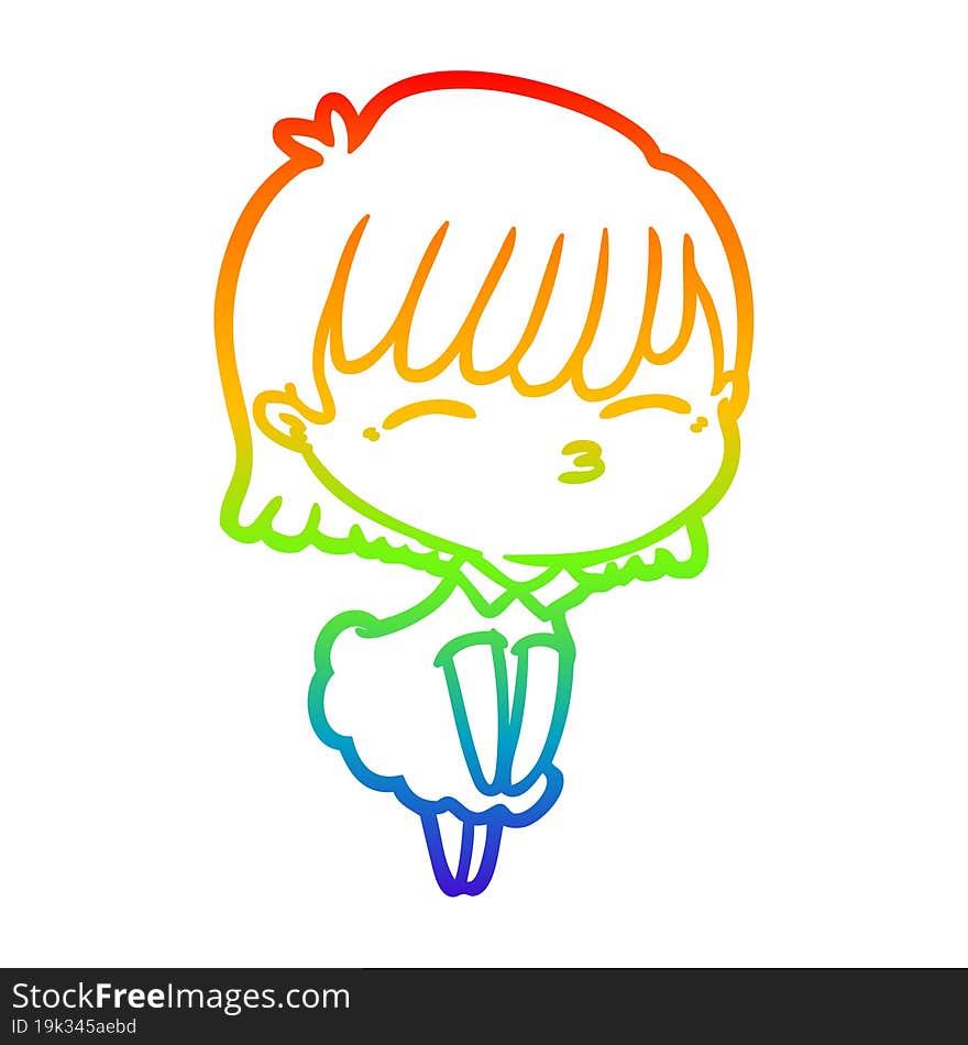 rainbow gradient line drawing of a cartoon woman