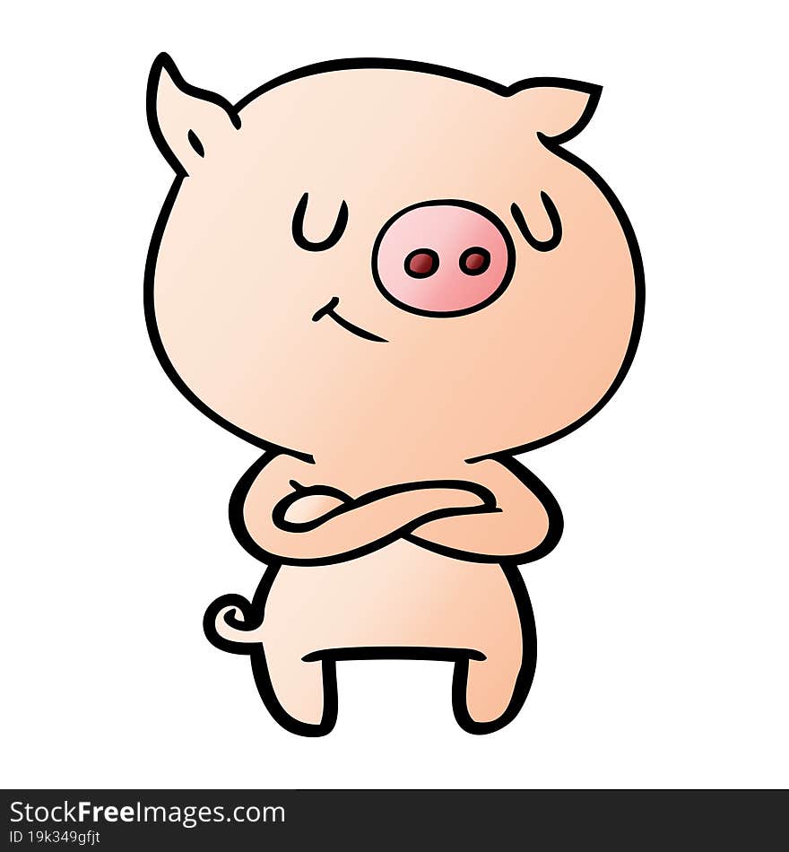 happy cartoon pig with crossed arms. happy cartoon pig with crossed arms