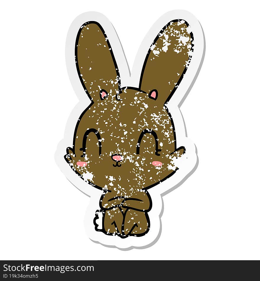 distressed sticker of a cute cartoon rabbit