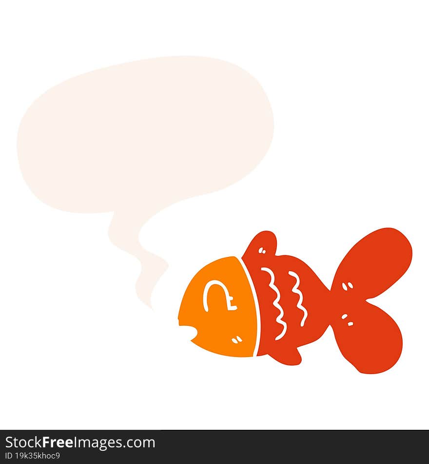 cartoon fish and speech bubble in retro style