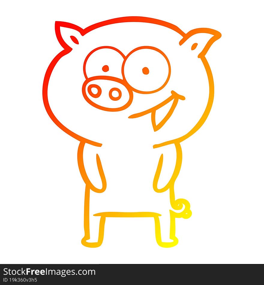 warm gradient line drawing of a cheerful pig cartoon