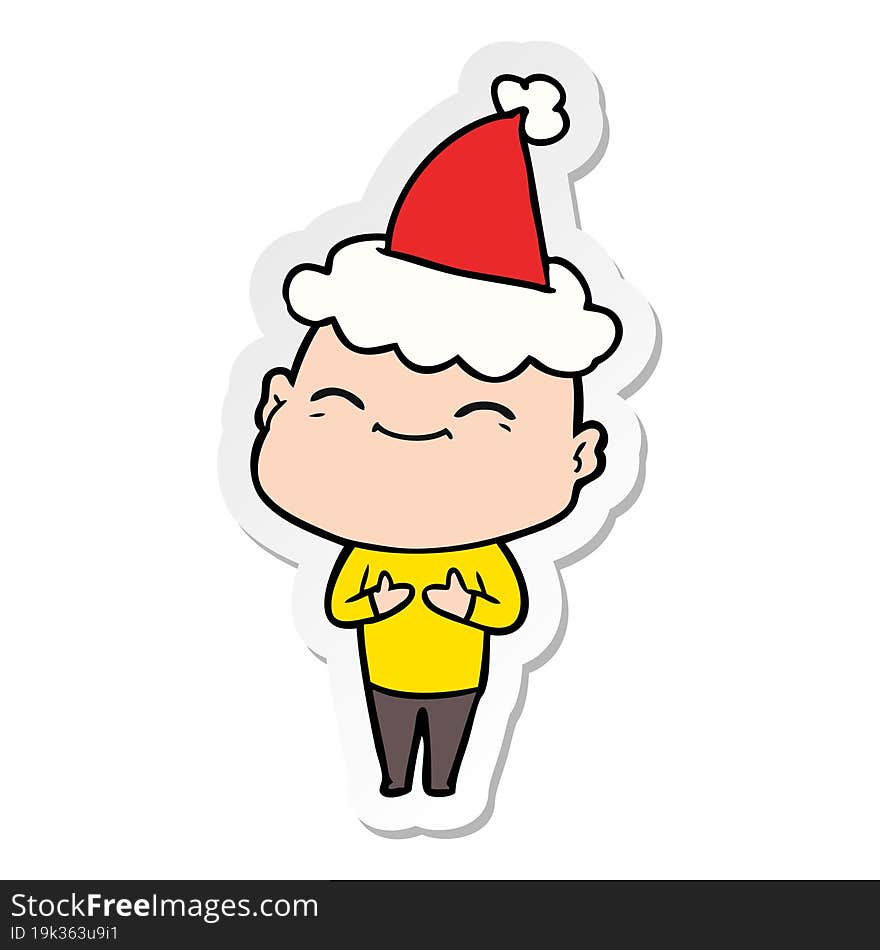 happy hand drawn sticker cartoon of a bald man wearing santa hat. happy hand drawn sticker cartoon of a bald man wearing santa hat