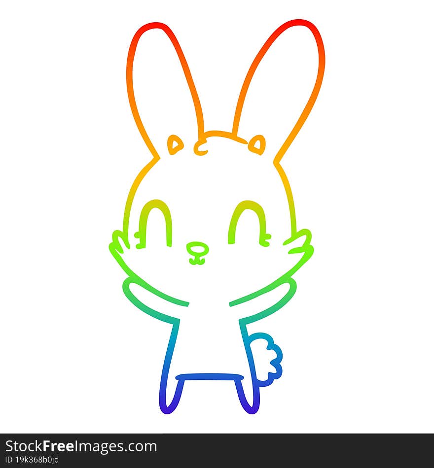 rainbow gradient line drawing of a cute cartoon rabbit