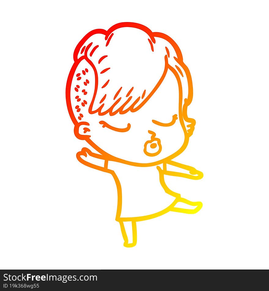 warm gradient line drawing cartoon pretty hipster girl