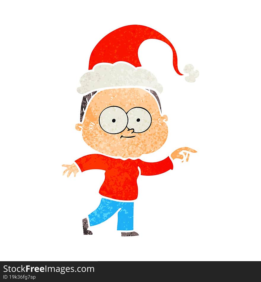 Retro Cartoon Of A Happy Old Woman Wearing Santa Hat