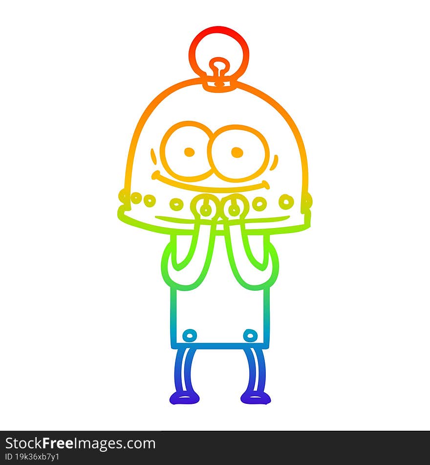 rainbow gradient line drawing happy carton robot with light bulb