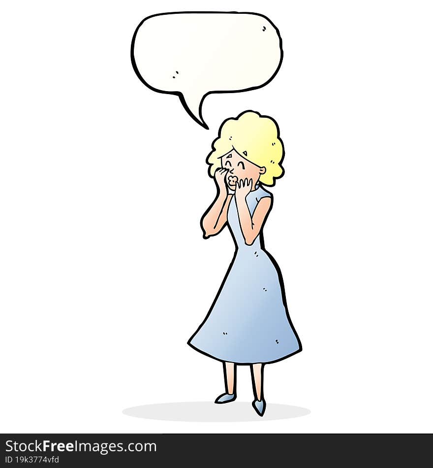 Cartoon Worried Woman With Speech Bubble