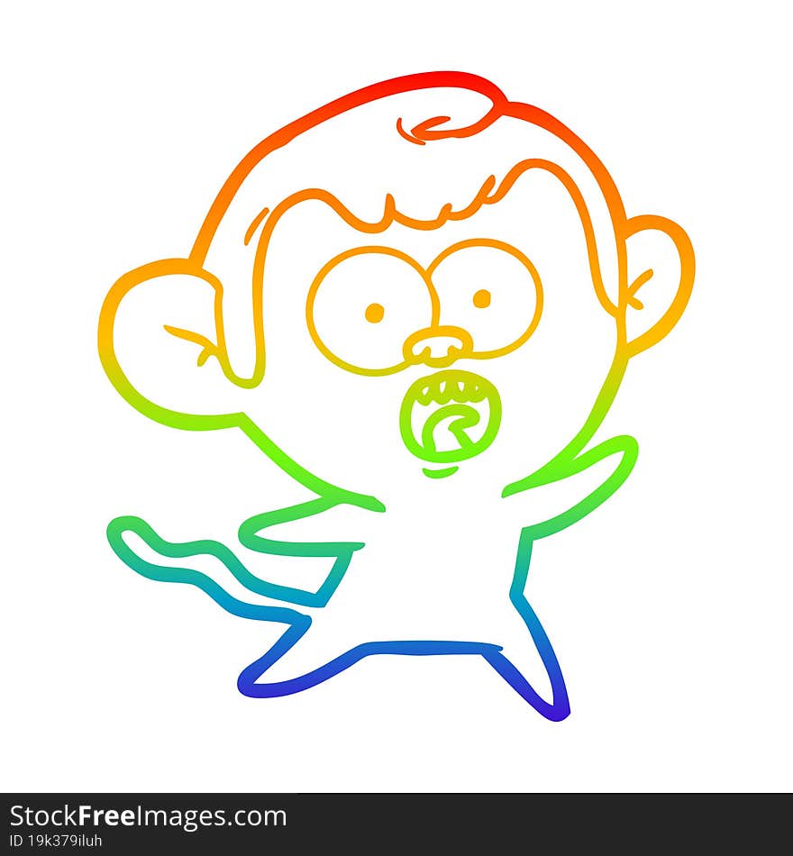 rainbow gradient line drawing of a cartoon shocked monkey