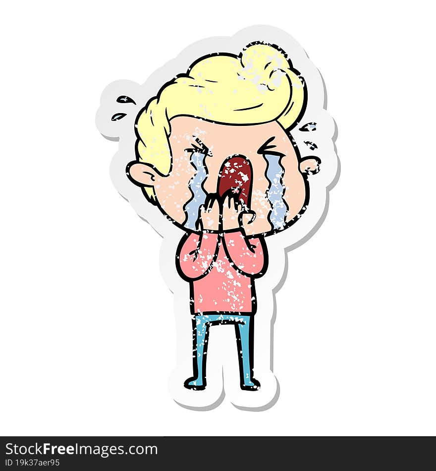 distressed sticker of a cartoon crying man