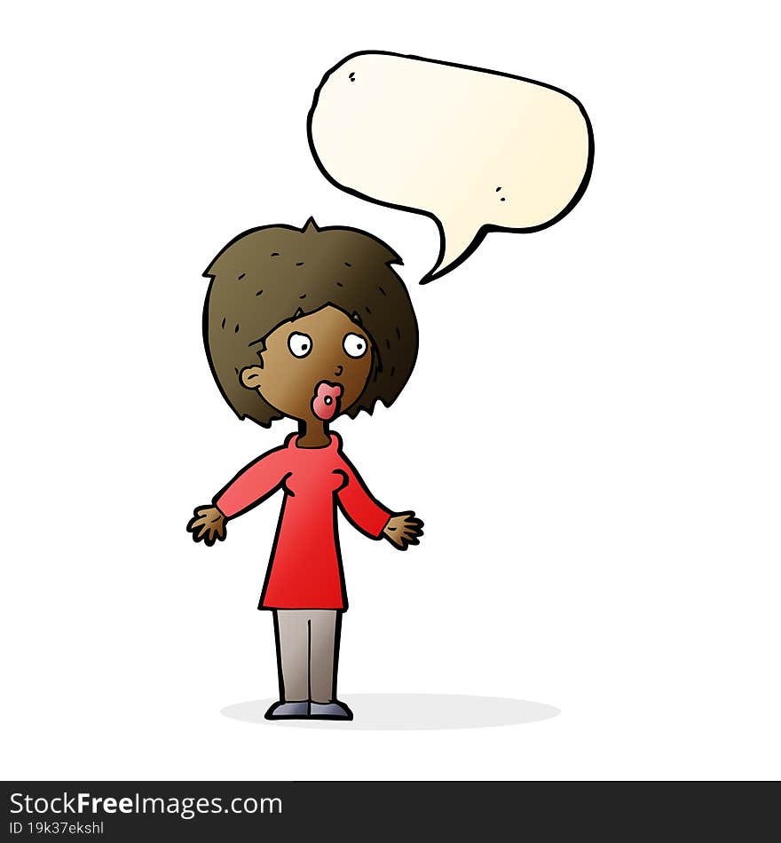 cartoon surprised woman with speech bubble