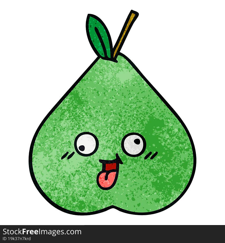 retro grunge texture cartoon of a green pear