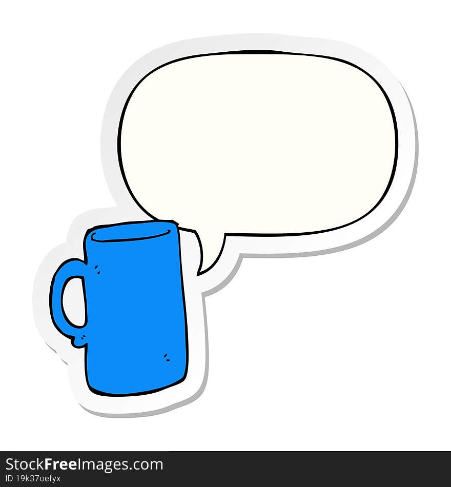 cartoon mug with speech bubble sticker. cartoon mug with speech bubble sticker