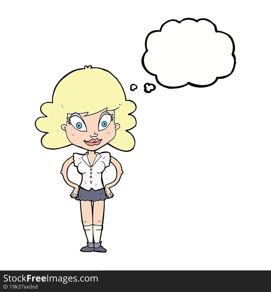 cartoon pretty woman with thought bubble