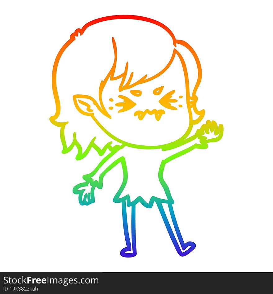 Rainbow Gradient Line Drawing Annoyed Cartoon Vampire Girl