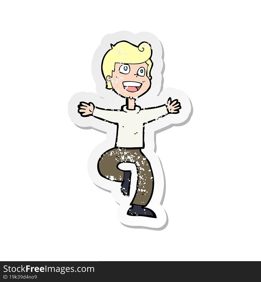 retro distressed sticker of a cartoon excited boy