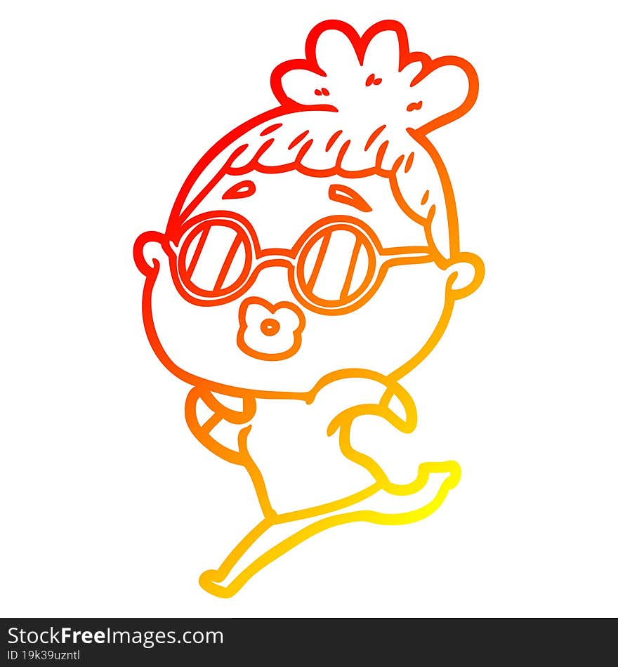 warm gradient line drawing cartoon woman running wearing sunglasses