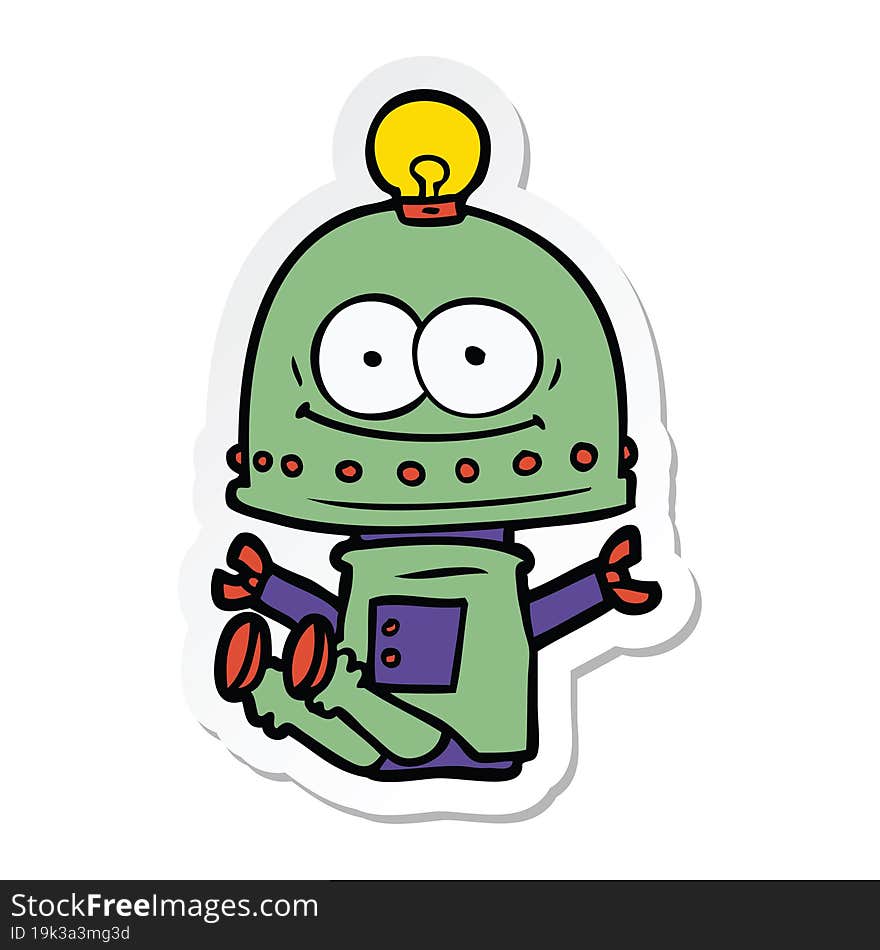 Sticker Of A Happy Carton Robot With Light Bulb