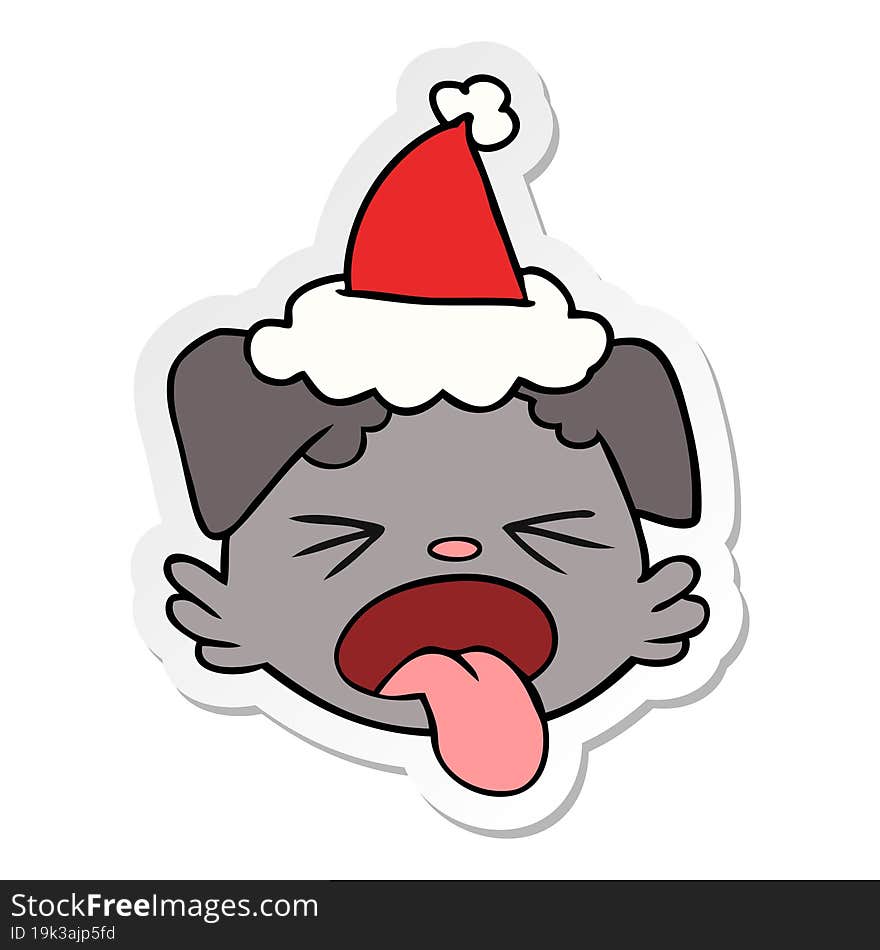 sticker cartoon of a dog face wearing santa hat