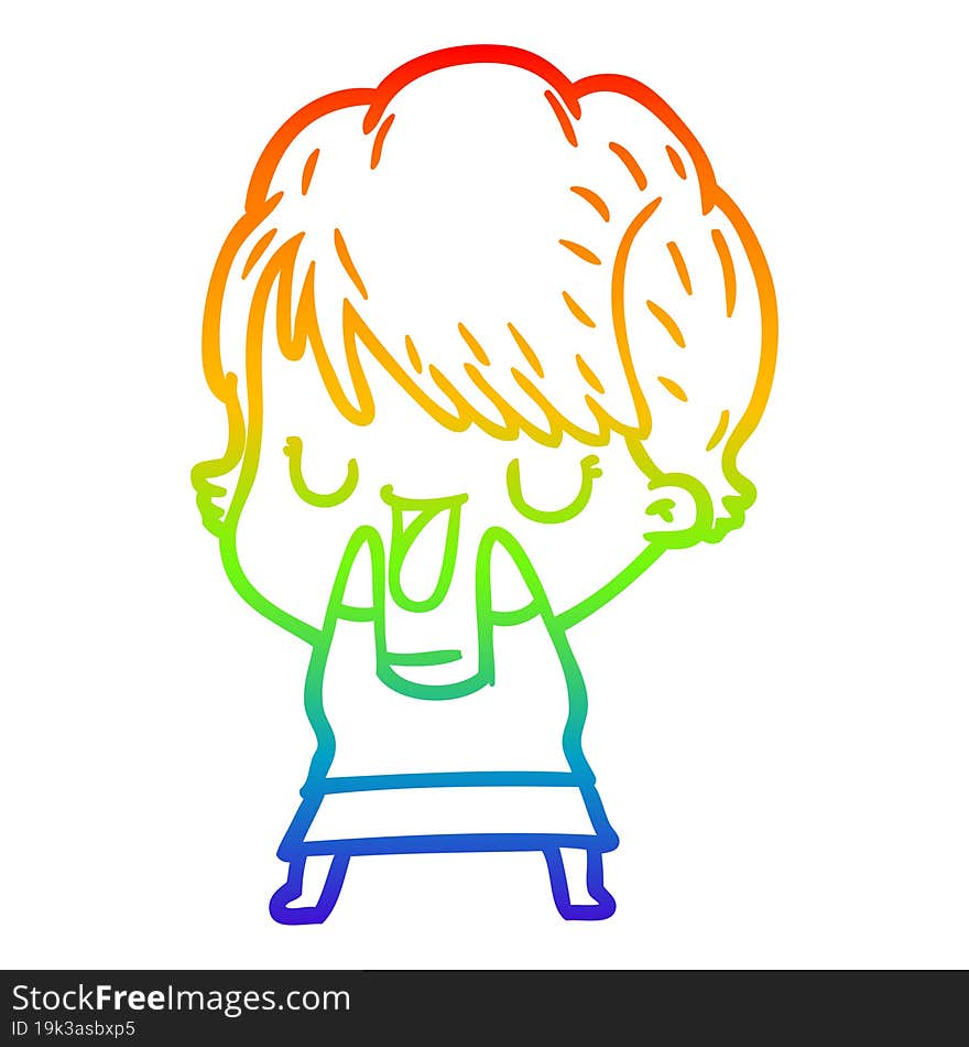 rainbow gradient line drawing of a cartoon woman talking