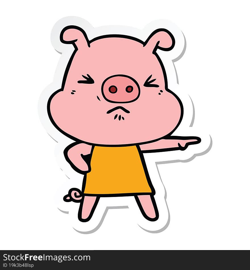 sticker of a cartoon angry pig