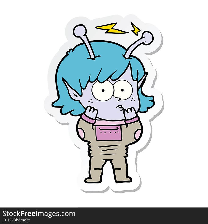 sticker of a cartoon alien girl