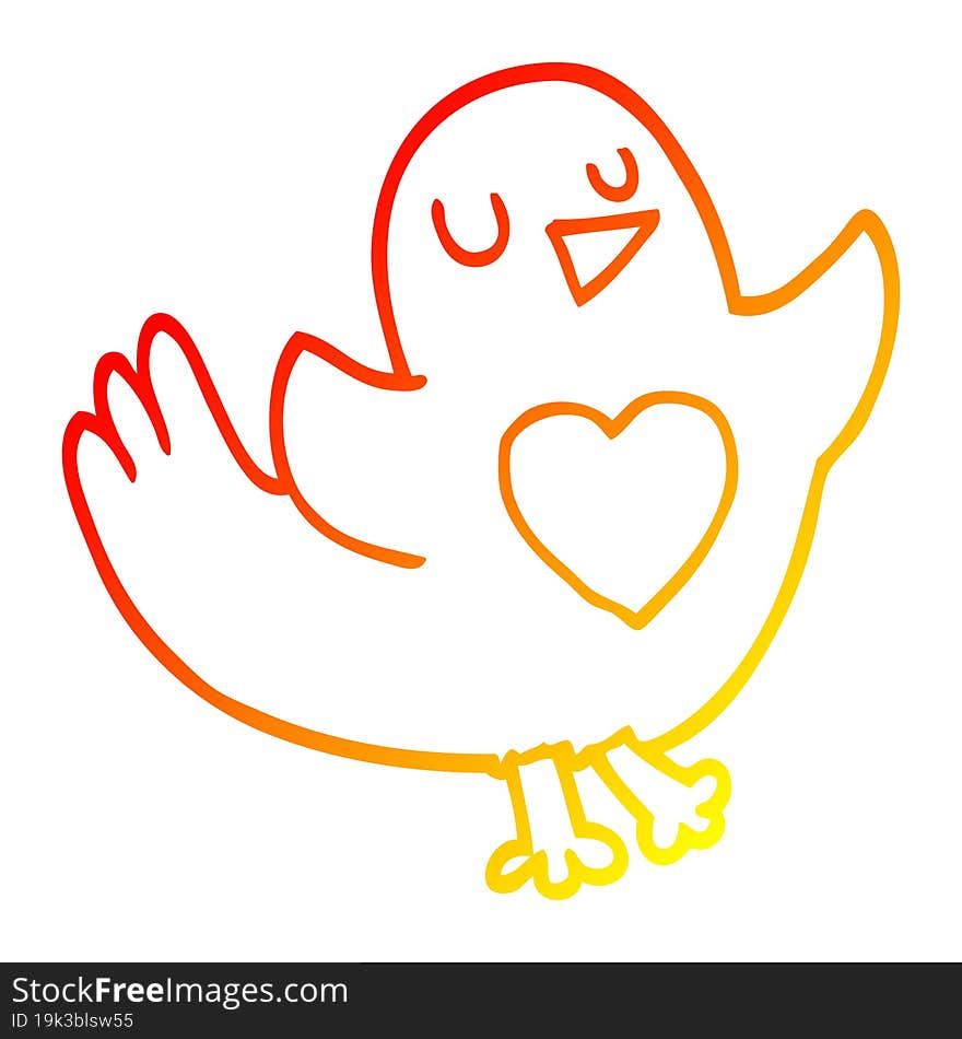 Warm Gradient Line Drawing Cartoon Bird With Love Heart